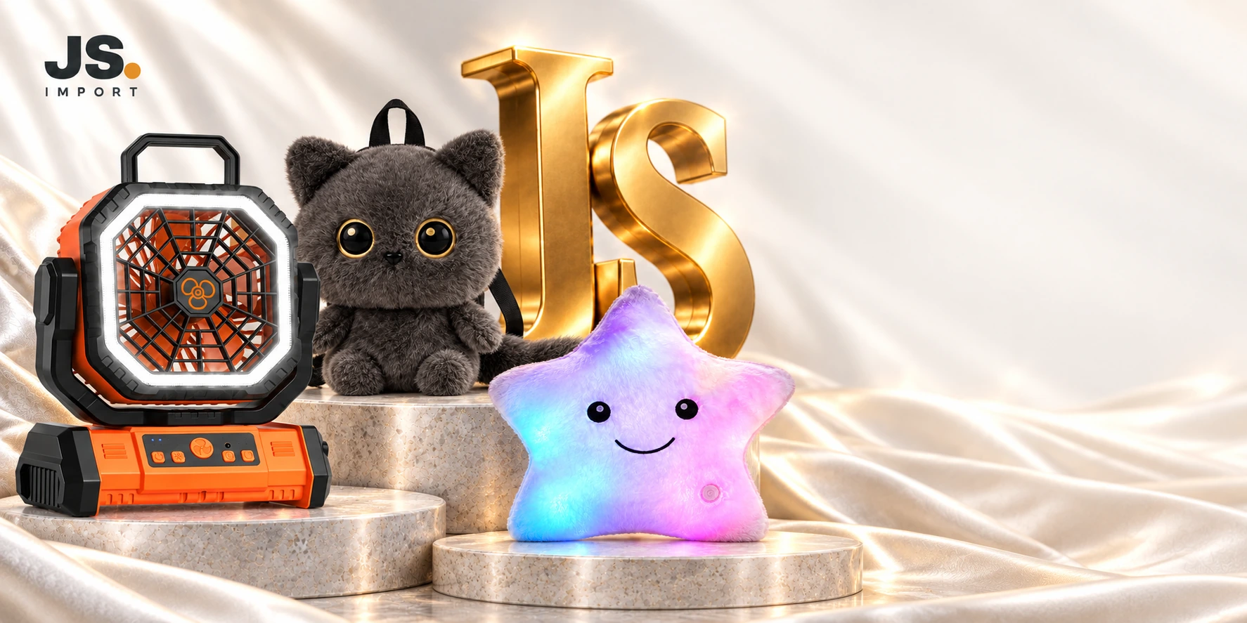 Ventilador F26, mochila de peluche y estrella luminosa en la campaña de JS Import